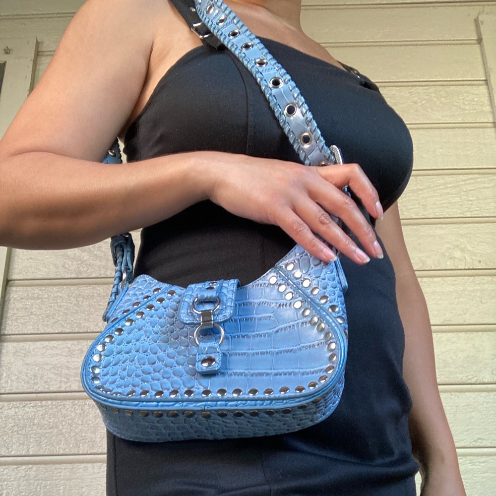 Stylish Blue Croc-Embossed Shoulder Bag| Urban Outfitters